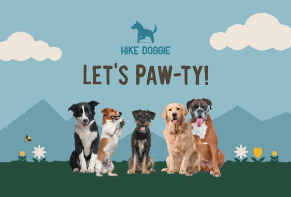 “Let’s Paw-ty” Hike Doggie party-themed graphic with dogs